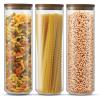 imageJoyJolt Holden 72oz Stackable Glass Storage Containers with Lids Large Kitchen Food Storage Canisters with Acacia Wood Lids Airtight Canister Set of 3 for Pasta Sugar Flour Pantry Organization
