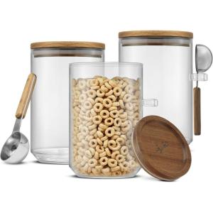 imageJoyJolt Holden 32oz Stackable Glass Storage Containers with Lids and Scoops Airtight Food Canister Set of 3 wAcacia Wood Lids Round Stacking Pantry and Kitchen Containers wScoop  SmokeClear
