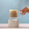 image:imageJoyJolt Haven Stackable Fluted Glass Mugs Set of 2 Ribbed Double Wall Insulated Coffee Cups 135oz Clear MugsClear Mugs