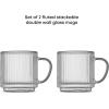 image:imageJoyJolt Haven Stackable Fluted Glass Mugs Set of 2 Ribbed Double Wall Insulated Coffee Cups 135oz Clear MugsEspresso Cups
