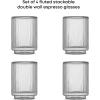 image:imageJoyJolt Haven Stackable Fluted Glass Mugs Set of 2 Ribbed Double Wall Insulated Coffee Cups 135oz Clear MugsEspresso Glasses