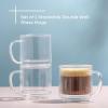 image:imageJoyJolt Haven Stackable Fluted Glass Mugs Set of 2 Ribbed Double Wall Insulated Coffee Cups 135oz Clear MugsFluted