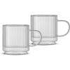 image:imageJoyJolt Haven Stackable Fluted Glass Mugs Set of 2 Ribbed Double Wall Insulated Coffee Cups 135oz Clear MugsFluted