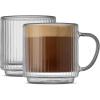 image:imageJoyJolt Haven Stackable Fluted Glass Mugs Set of 2 Ribbed Double Wall Insulated Coffee Cups 135oz Clear MugsEspresso Cups