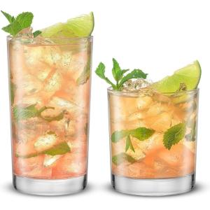 image:imageJoyJolt Alain Drinking Glasses Set of 8 Glass Tumblers Highball 14oz Bar Glasses and Lowball 10oz Rocks Glasses Set Cocktail Juice Whiskey Glasses or Water Glasses Kitchen or Bar Glassware SetClear Glasses