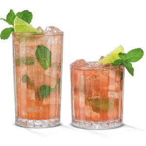 image:imageJoyJolt Alain Drinking Glasses Set of 8 Glass Tumblers Highball 14oz Bar Glasses and Lowball 10oz Rocks Glasses Set Cocktail Juice Whiskey Glasses or Water Glasses Kitchen or Bar Glassware SetFluted Glasses