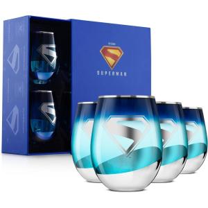 image:imageJoyJolt DC Superman A Symbol of Hope Stemless Drinking Glasses Glass Cups Set of 4 19oz Teardrop Glass Tumblers Adult Superman Gifts
