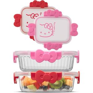 image:imageJoyJolt Disney Mickey amp Minnie Glass Food Storage Containers with Lids 2x Airtight Borosilicate Glass Storage Containers with Lids for Kitchen Reusable Lunch Meal Prep Container Disney Gifts  RedHello Kitty