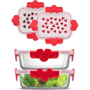 image:imageJoyJolt Disney Mickey amp Minnie Glass Food Storage Containers with Lids 2x Airtight Borosilicate Glass Storage Containers with Lids for Kitchen Reusable Lunch Meal Prep Container Disney Gifts  RedMickey  Minnie  Red