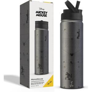 image:imageJoyJolt Disney MonoMouse Stainless Steel Water Bottle with Flip Straw Lid 22 oz Vacuum Insulated Water Bottle BPAFree Tumbler ft Mickey Mouse  Black