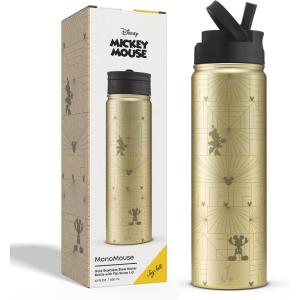 image:imageJoyJolt Disney MonoMouse Stainless Steel Water Bottle with Flip Straw Lid 22 oz Vacuum Insulated Water Bottle BPAFree Tumbler ft Minnie amp Mickey Mouse  Gold