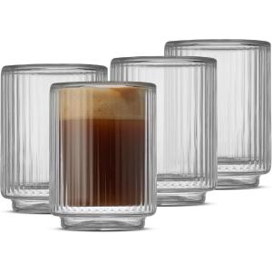 image:imageJoyJolt Haven Stackable Fluted Glass Mugs Set of 2 Ribbed Double Wall Insulated Coffee Cups 135oz Clear MugsEspresso Glasses