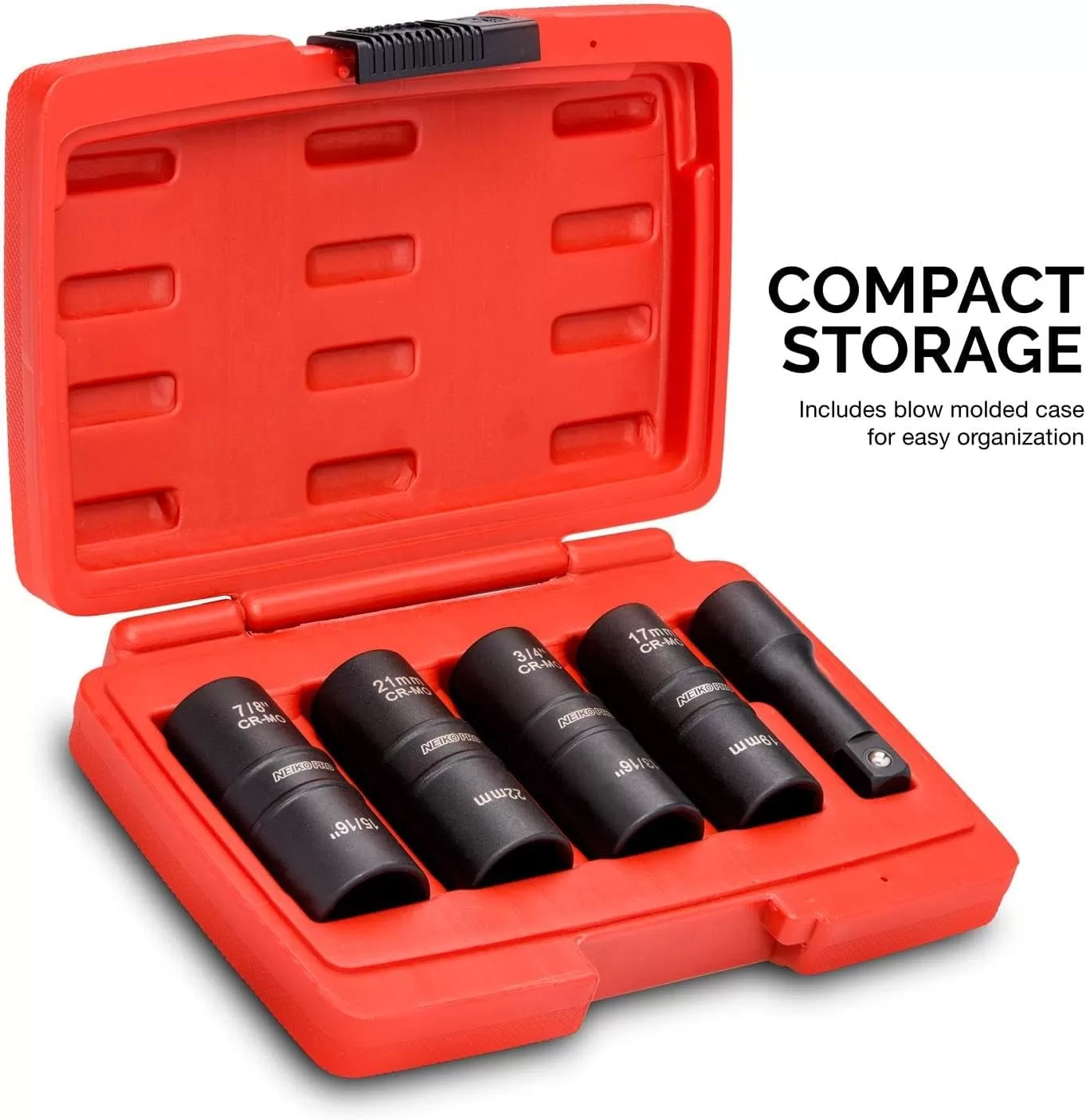 imageNEIKO 02282B 12InchDrive Impact Socket Set Flip Socket Set Chrome Moly Steel Includes 3Inch Bar Extension 8 Deep SAE and Metric Sizes 5 PiecesFlip Socket