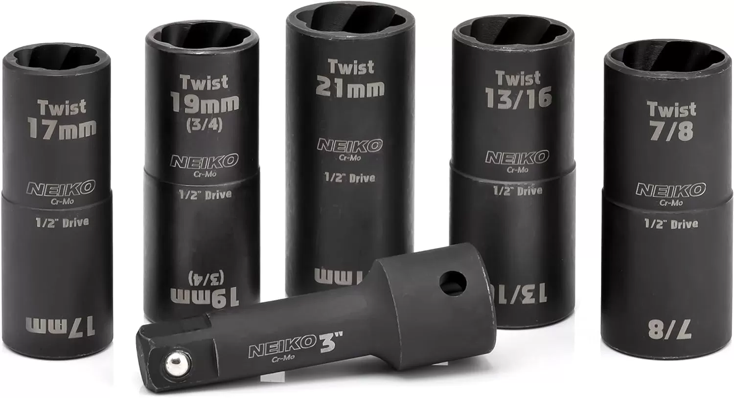 imageNEIKO 02282B 12InchDrive Impact Socket Set Flip Socket Set Chrome Moly Steel Includes 3Inch Bar Extension 8 Deep SAE and Metric Sizes 5 PiecesFlip Socket