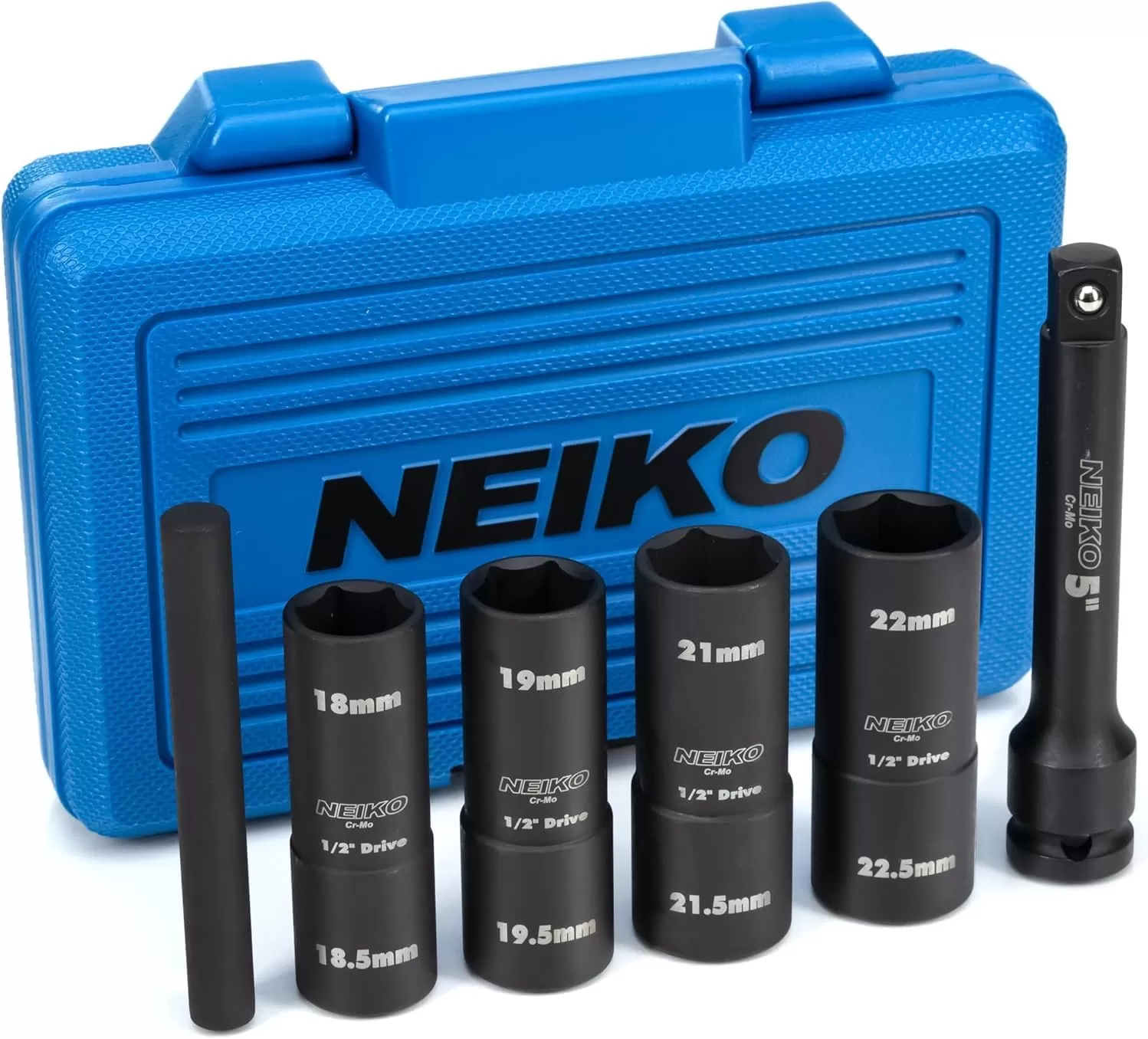imageNEIKO 02282B 12InchDrive Impact Socket Set Flip Socket Set Chrome Moly Steel Includes 3Inch Bar Extension 8 Deep SAE and Metric Sizes 5 PiecesFlip Socket