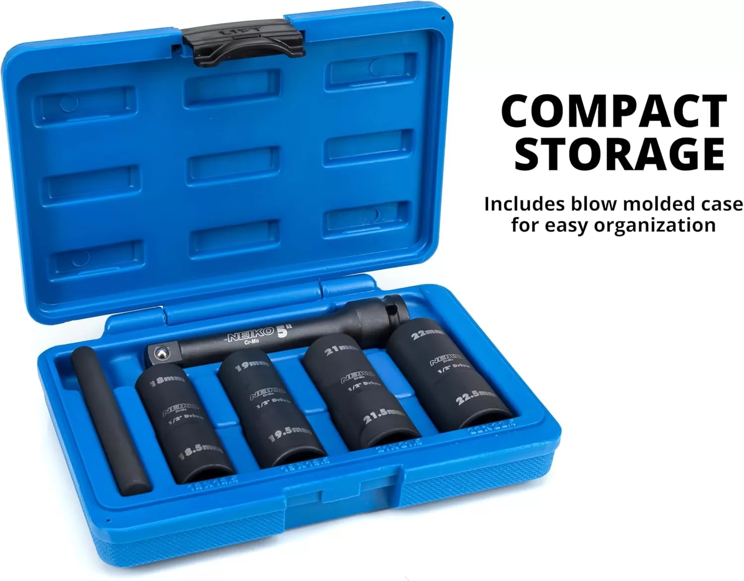 imageNEIKO 02282B 12InchDrive Impact Socket Set Flip Socket Set Chrome Moly Steel Includes 3Inch Bar Extension 8 Deep SAE and Metric Sizes 5 PiecesFlip Socket