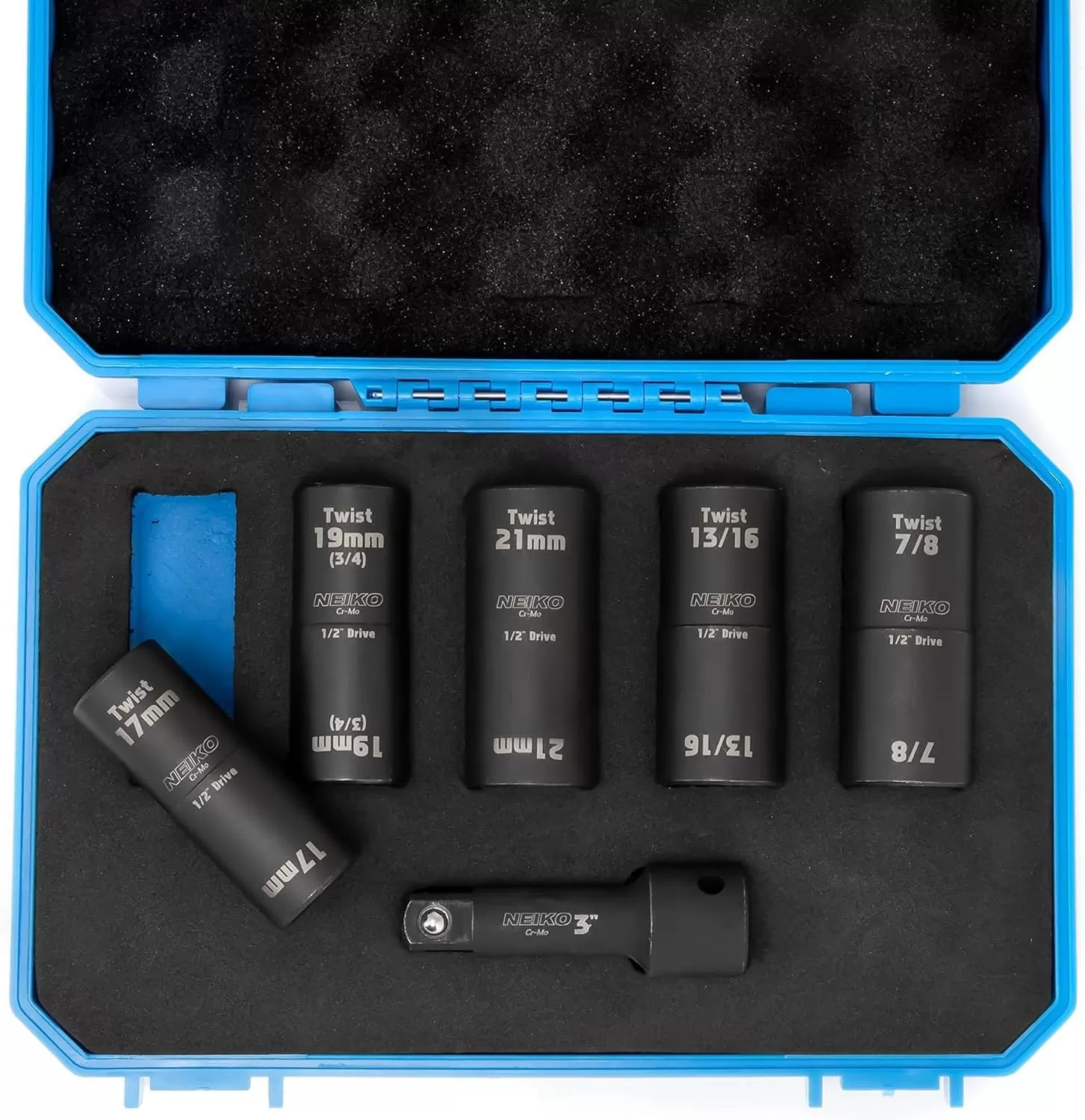 imageNEIKO 02282B 12InchDrive Impact Socket Set Flip Socket Set Chrome Moly Steel Includes 3Inch Bar Extension 8 Deep SAE and Metric Sizes 5 PiecesFlip Socket