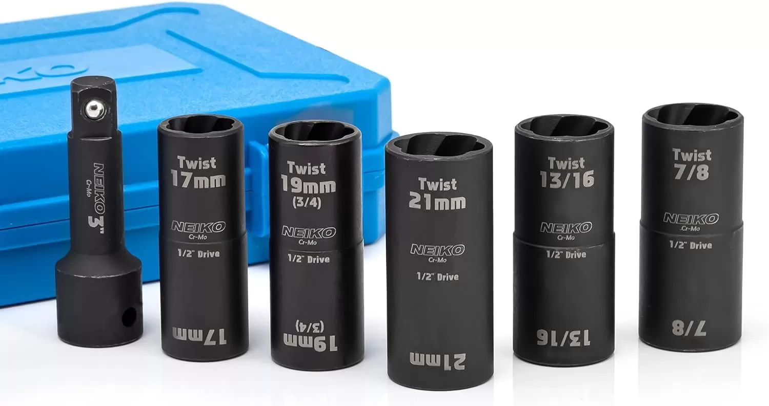 imageNEIKO 02282B 12InchDrive Impact Socket Set Flip Socket Set Chrome Moly Steel Includes 3Inch Bar Extension 8 Deep SAE and Metric Sizes 5 PiecesFlip Socket