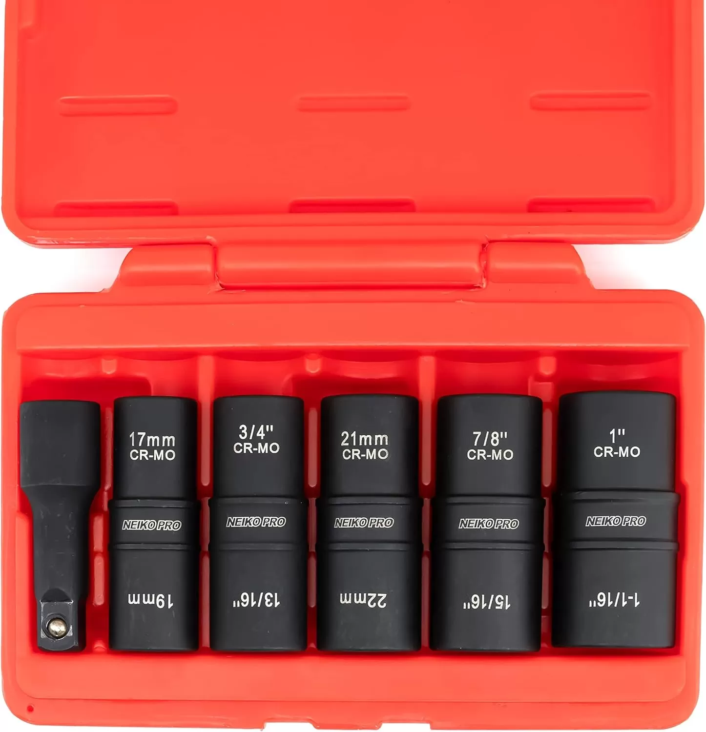 imageNEIKO 02282B 12InchDrive Impact Socket Set Flip Socket Set Chrome Moly Steel Includes 3Inch Bar Extension 8 Deep SAE and Metric Sizes 5 PiecesFlip Socket