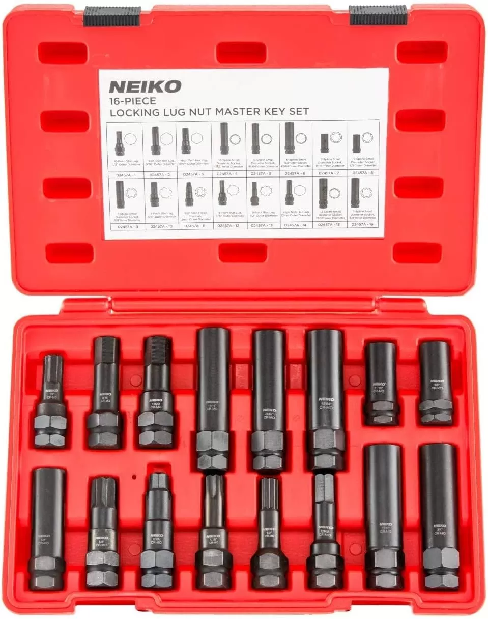 imageNEIKO 02282B 12InchDrive Impact Socket Set Flip Socket Set Chrome Moly Steel Includes 3Inch Bar Extension 8 Deep SAE and Metric Sizes 5 PiecesLug Nut Key
