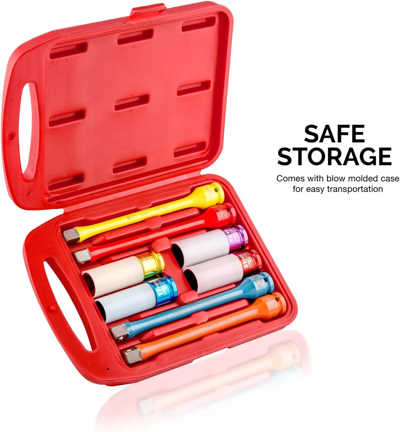 imageNEIKO 02282B 12InchDrive Impact Socket Set Flip Socket Set Chrome Moly Steel Includes 3Inch Bar Extension 8 Deep SAE and Metric Sizes 5 PiecesTorque Limiting Extension  Socket