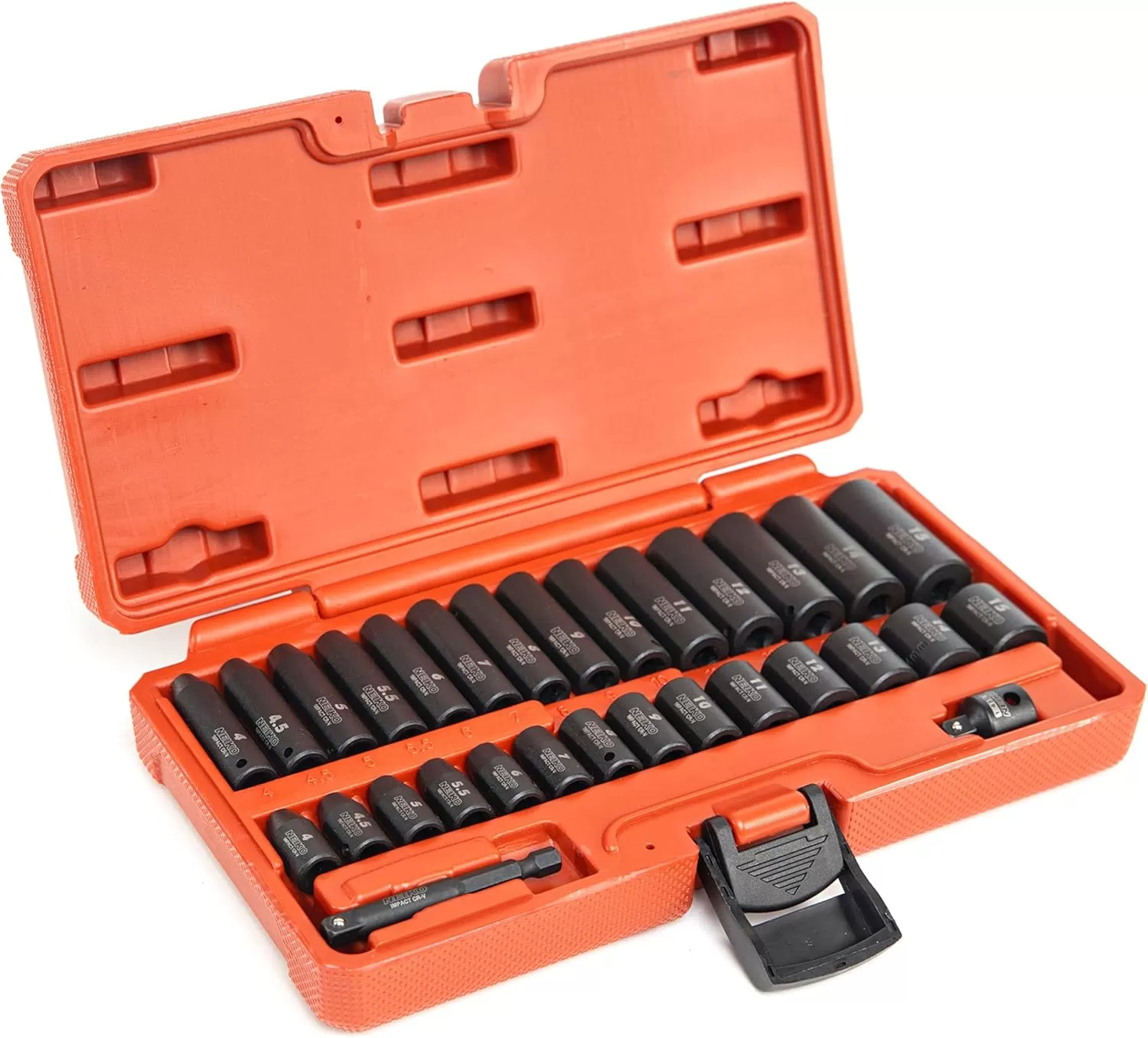 imageNEIKO 02437A 14 Drive Impact Socket Set 54 Piece Metric ampamp Standard Deep ampamp Shallow Chrome Vanadium Steel 38 to 14 Reducer Hex Shank Adapter Metric and Standard Deep Socket SetMetric
