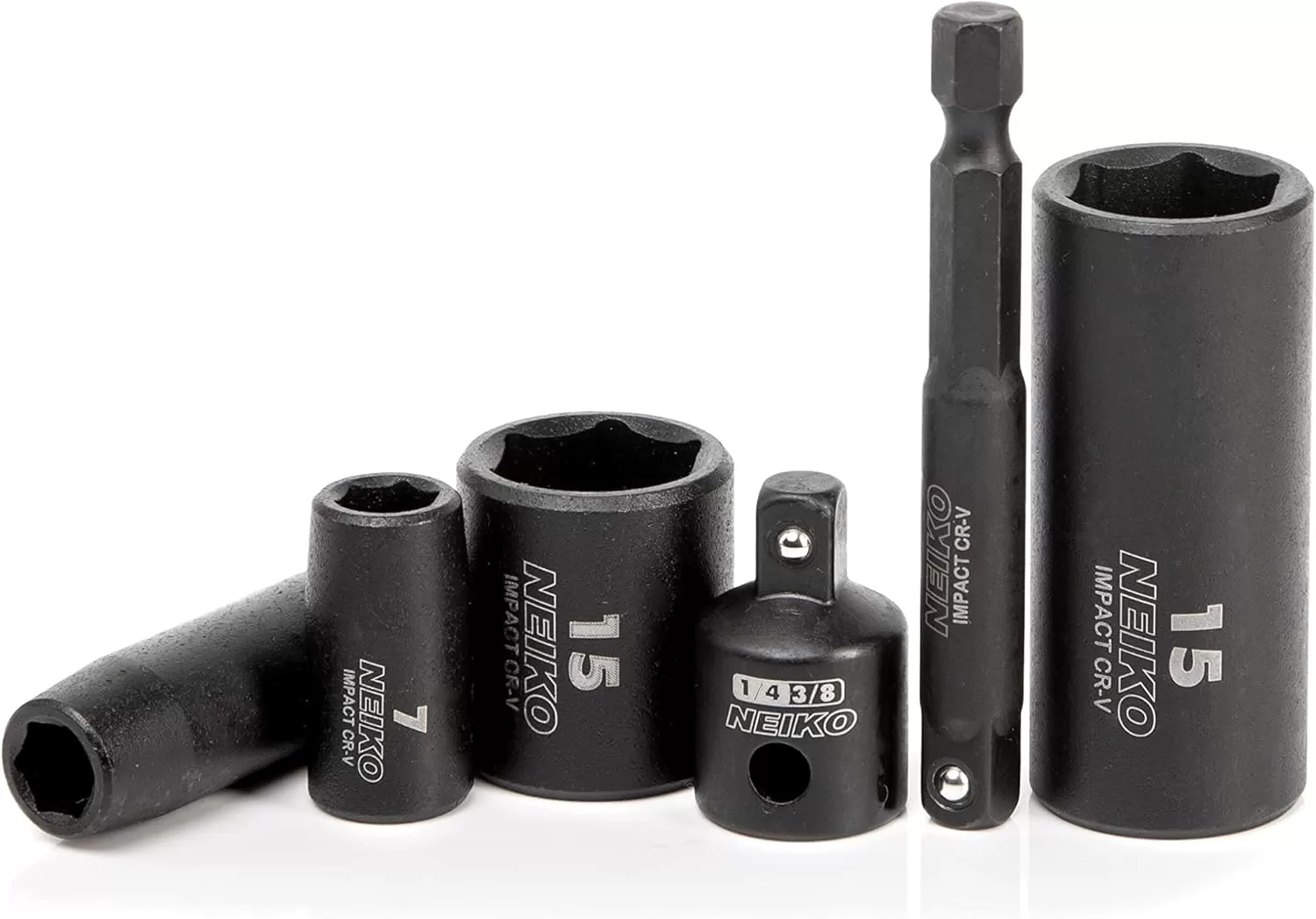 imageNEIKO 02437A 14 Drive Impact Socket Set 54 Piece Metric ampamp Standard Deep ampamp Shallow Chrome Vanadium Steel 38 to 14 Reducer Hex Shank Adapter Metric and Standard Deep Socket SetSAE and Metric