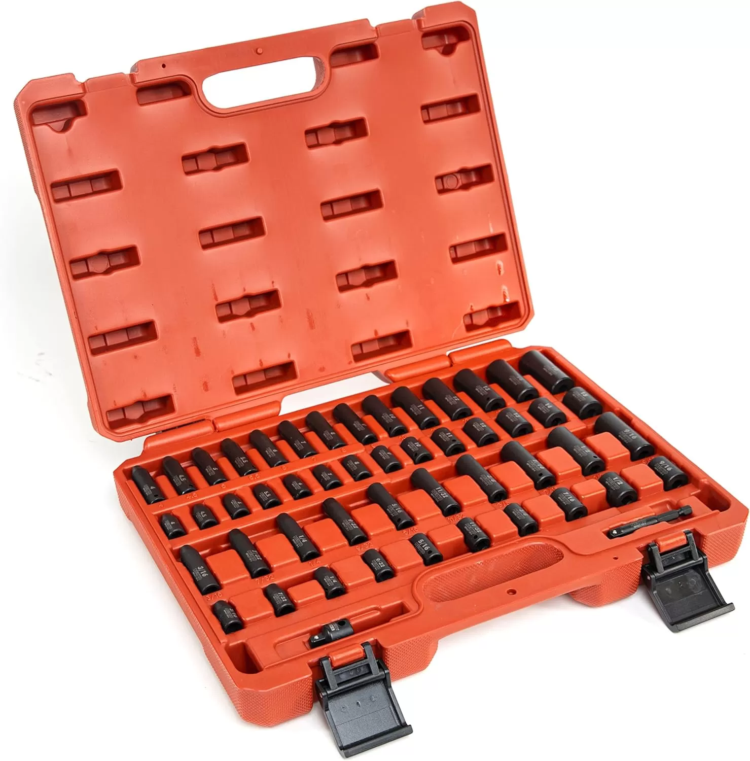 imageNEIKO 02437A 14 Drive Impact Socket Set 54 Piece Metric ampamp Standard Deep ampamp Shallow Chrome Vanadium Steel 38 to 14 Reducer Hex Shank Adapter Metric and Standard Deep Socket SetSAE and Metric