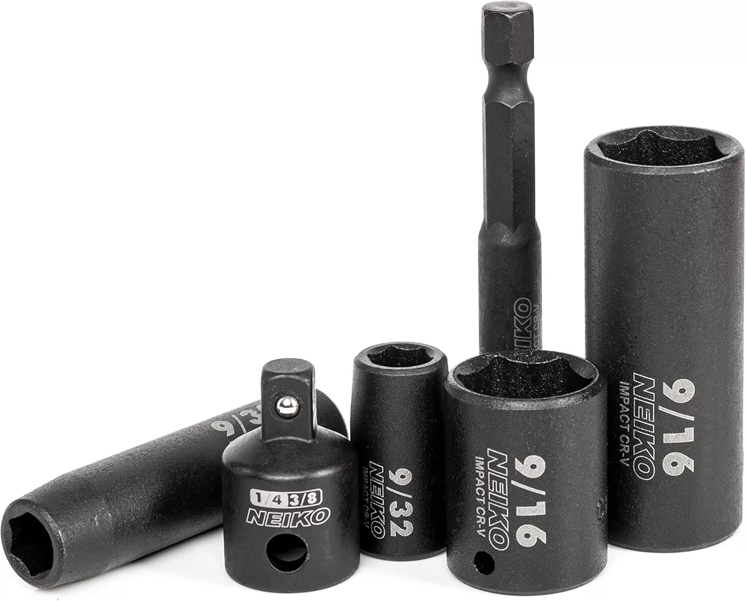 imageNEIKO 02437A 14 Drive Impact Socket Set 54 Piece Metric ampamp Standard Deep ampamp Shallow Chrome Vanadium Steel 38 to 14 Reducer Hex Shank Adapter Metric and Standard Deep Socket SetSAE