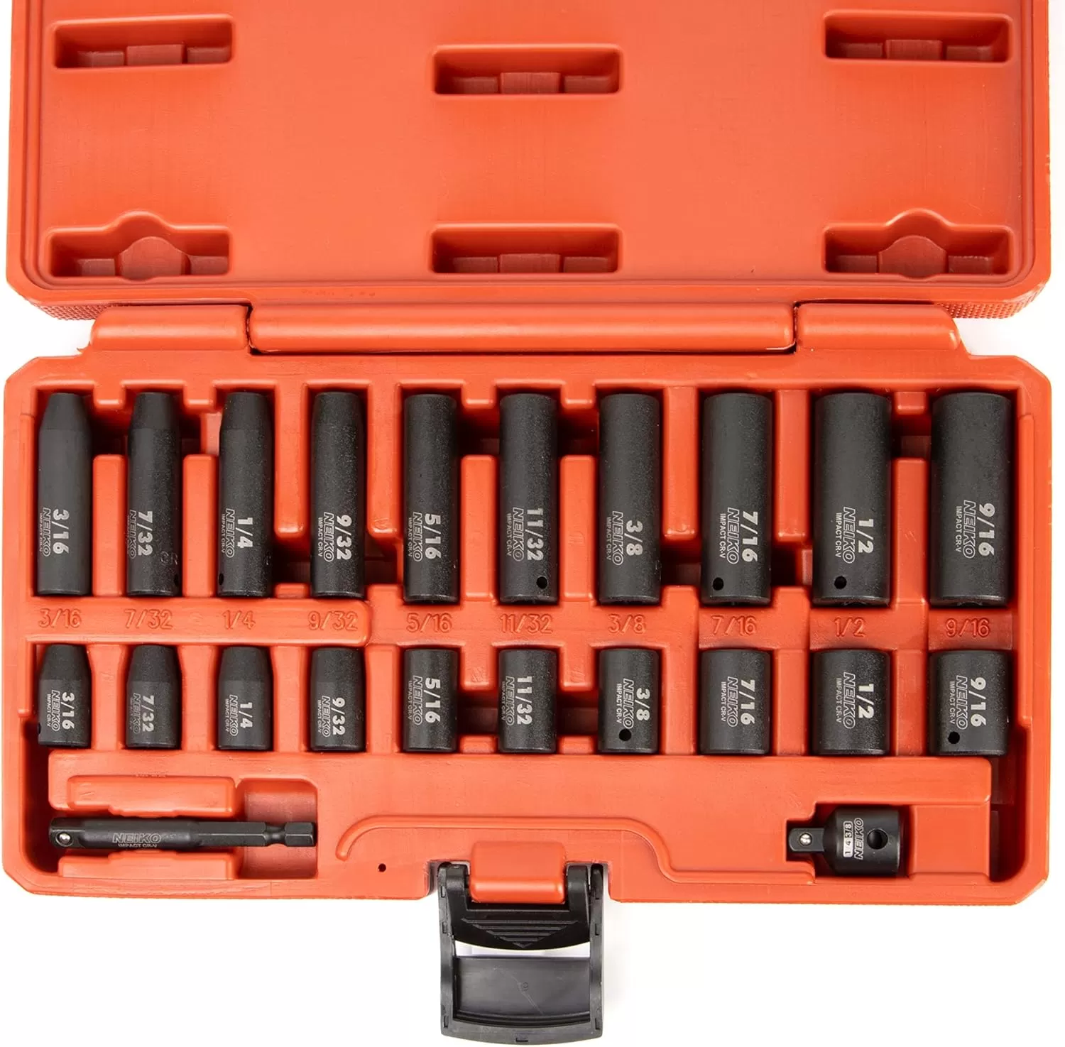 imageNEIKO 02437A 14 Drive Impact Socket Set 54 Piece Metric ampamp Standard Deep ampamp Shallow Chrome Vanadium Steel 38 to 14 Reducer Hex Shank Adapter Metric and Standard Deep Socket SetSAE