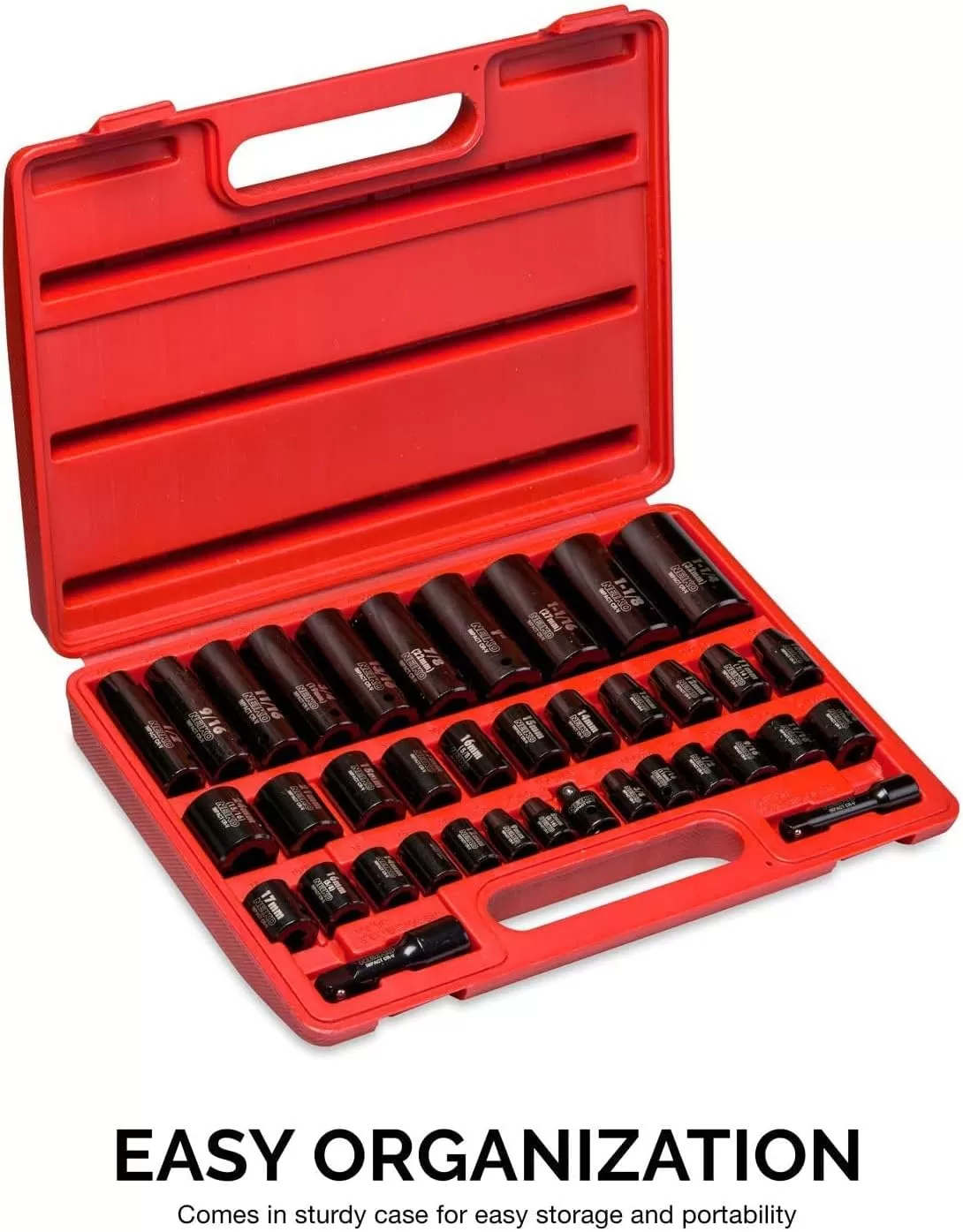 imageNEIKO 02440A 38InchDrive Impact Socket Set SAE Sizes 516quot to 34quot and Metric Sizes 8 mm to 19 mm Includes Extension Bars and UJoint 44 PiecesSAE and Metric