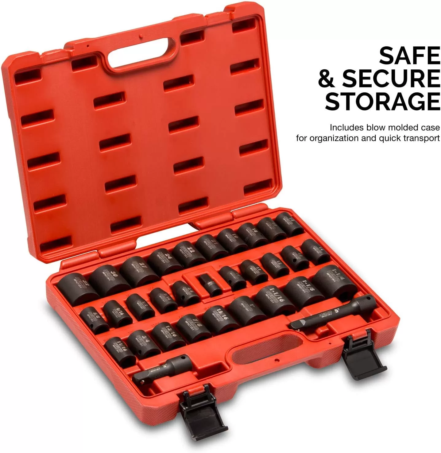 imageNEIKO 02448A 12quot Drive Master Impact Socket Set 65 Piece Standard SAE 38quot114quot ampamp Metric 1024 mm Sizes Deep ampamp Shallow Kit Includes Adapters ampamp Ratchet HandleSAE and Metric