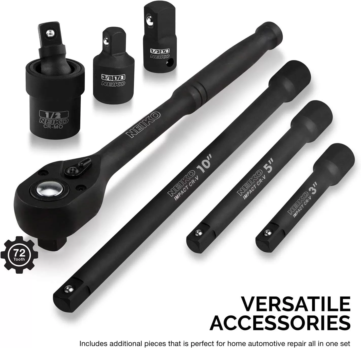 imageNEIKO 02448A 12quot Drive Master Impact Socket Set 65 Piece Standard SAE 38quot114quot ampamp Metric 1024 mm Sizes Deep ampamp Shallow Kit Includes Adapters ampamp Ratchet HandleSAE and Metric