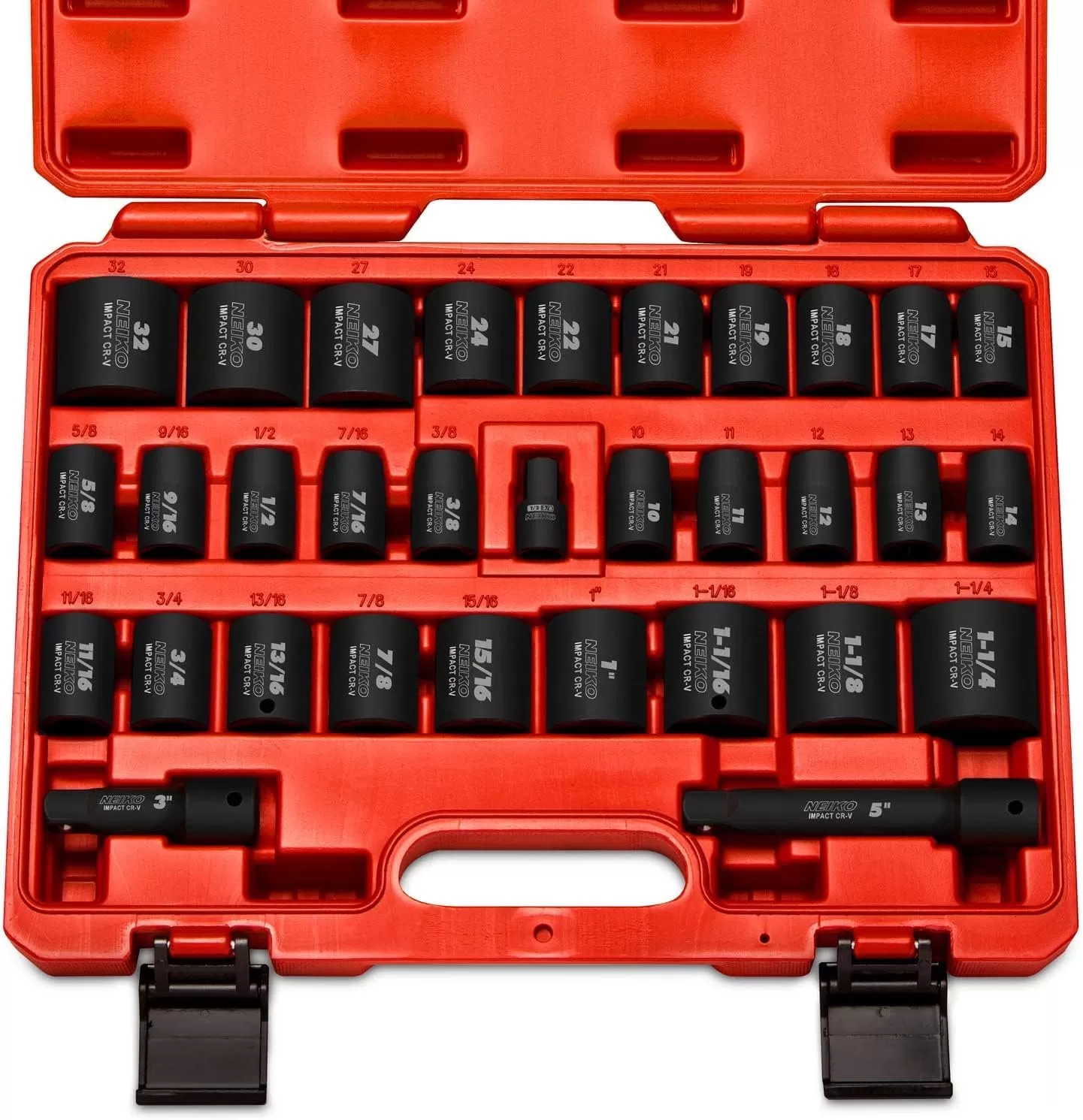 imageNEIKO 02448A 12quot Drive Master Impact Socket Set 65 Piece Standard SAE 38quot114quot ampamp Metric 1024 mm Sizes Deep ampamp Shallow Kit Includes Adapters ampamp Ratchet HandleSAE and Metric