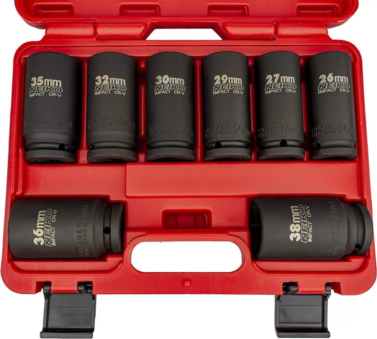imageNEIKO 02461A 34 Inch Drive Impact Socket Set SAE 1 to 112 8 PC DeepJumbo Sockets Chrome Vanadium CrVMetric