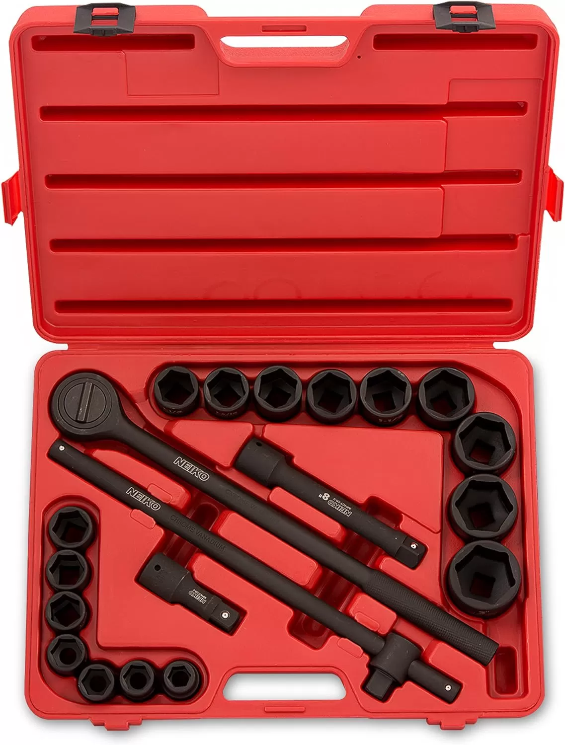 imageNEIKO 02461A 34 Inch Drive Impact Socket Set SAE 1 to 112 8 PC DeepJumbo Sockets Chrome Vanadium CrVSAE