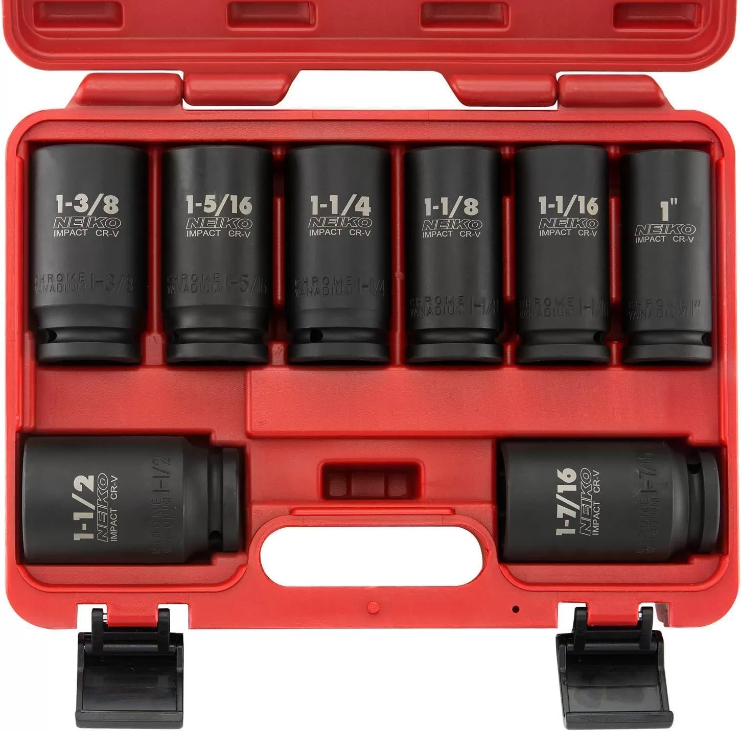 imageNEIKO 02461A 34 Inch Drive Impact Socket Set SAE 1 to 112 8 PC DeepJumbo Sockets Chrome Vanadium CrVSAE