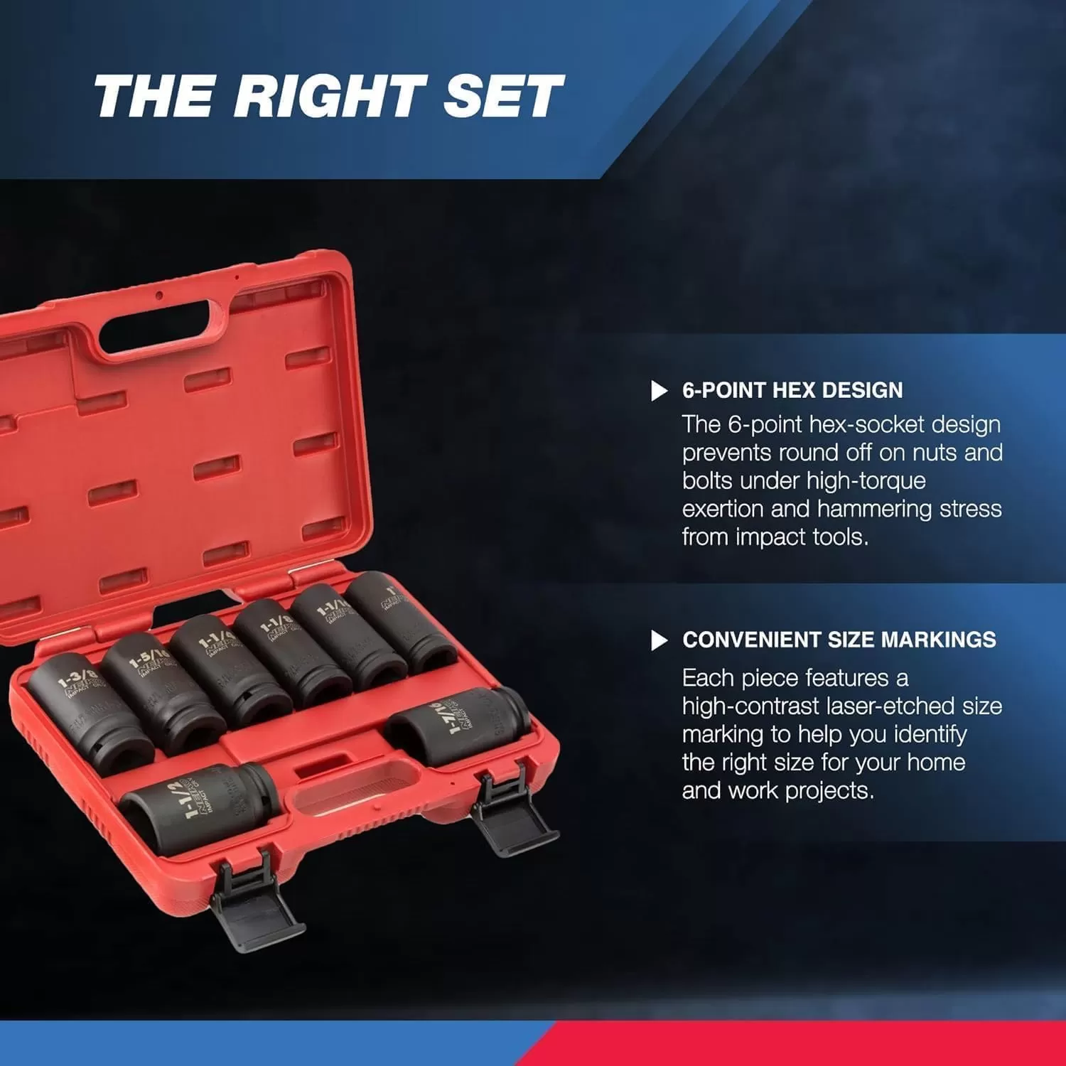 imageNEIKO 02461A 34 Inch Drive Impact Socket Set SAE 1 to 112 8 PC DeepJumbo Sockets Chrome Vanadium CrVSAE