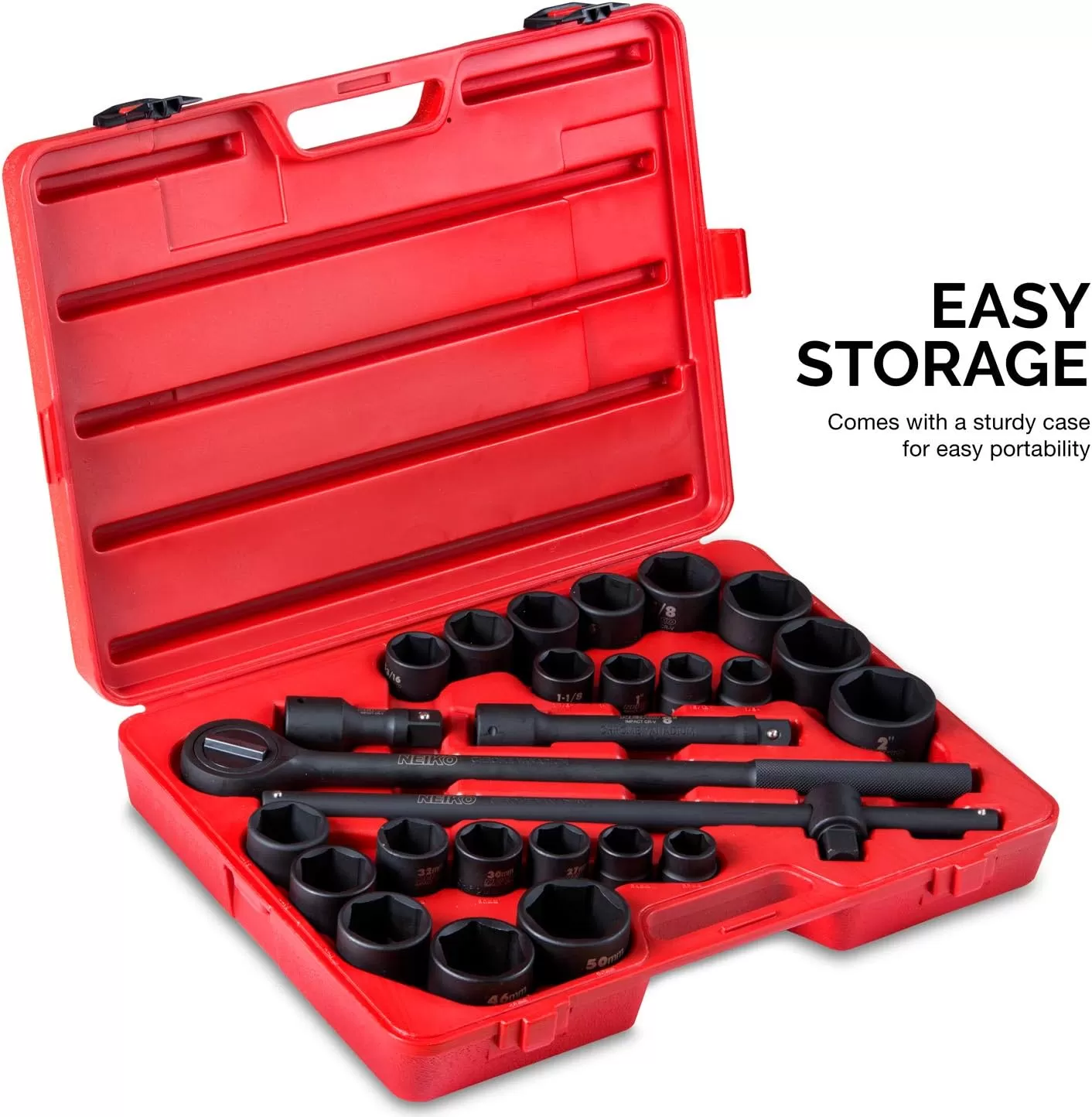imageNEIKO 02461A 34 Inch Drive Impact Socket Set SAE 1 to 112 8 PC DeepJumbo Sockets Chrome Vanadium CrVSAE and Metric