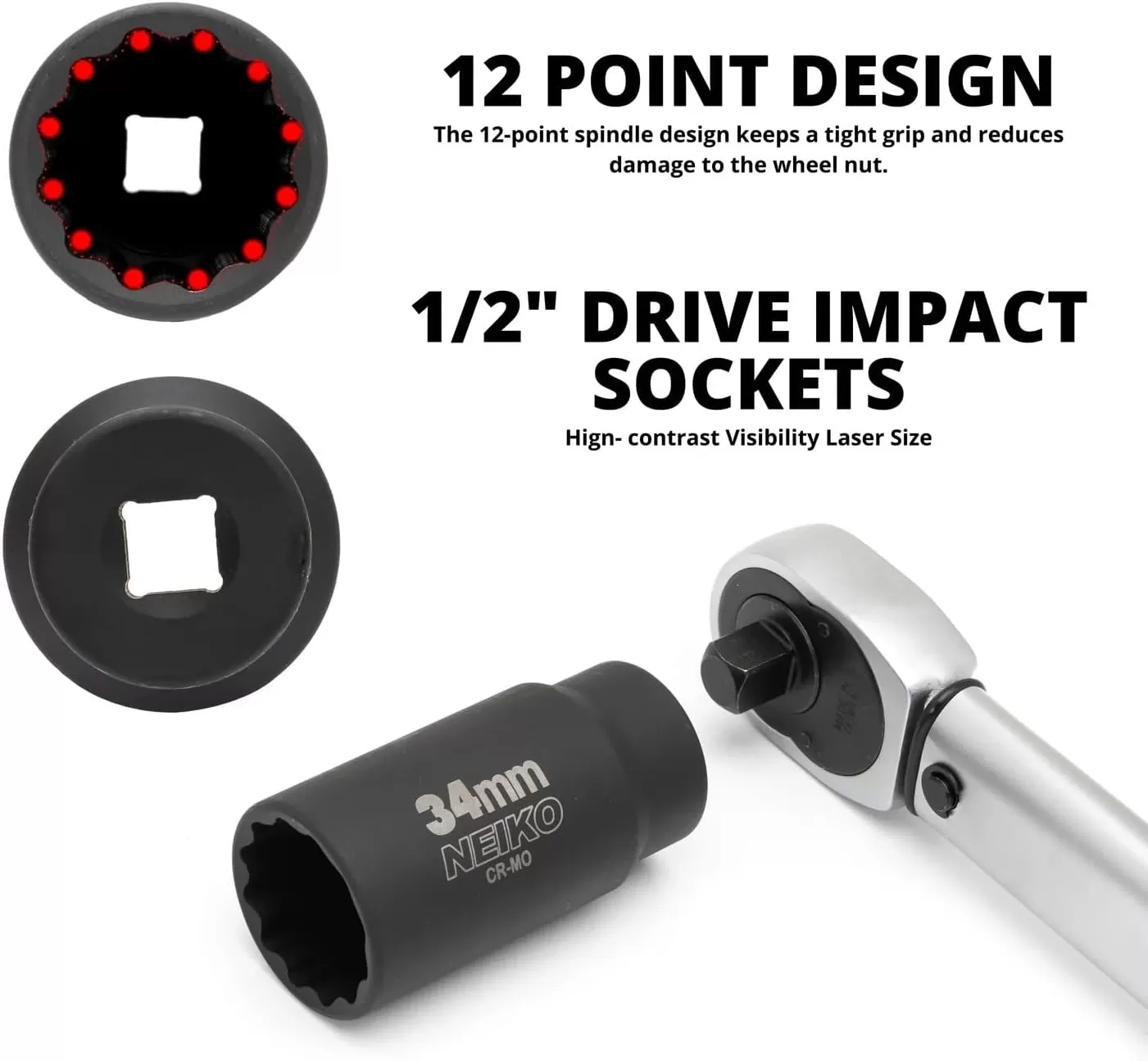 imageNEIKO 02522A 30mm Socket  12 Drive Deep Impact Socket  Spindle ampamp Axle Nut Socket  12 Point Chrome Molybdenum CrMo Deep Well Hub  Triple Square  Axle Shaft Nut Remover5 Piece Set