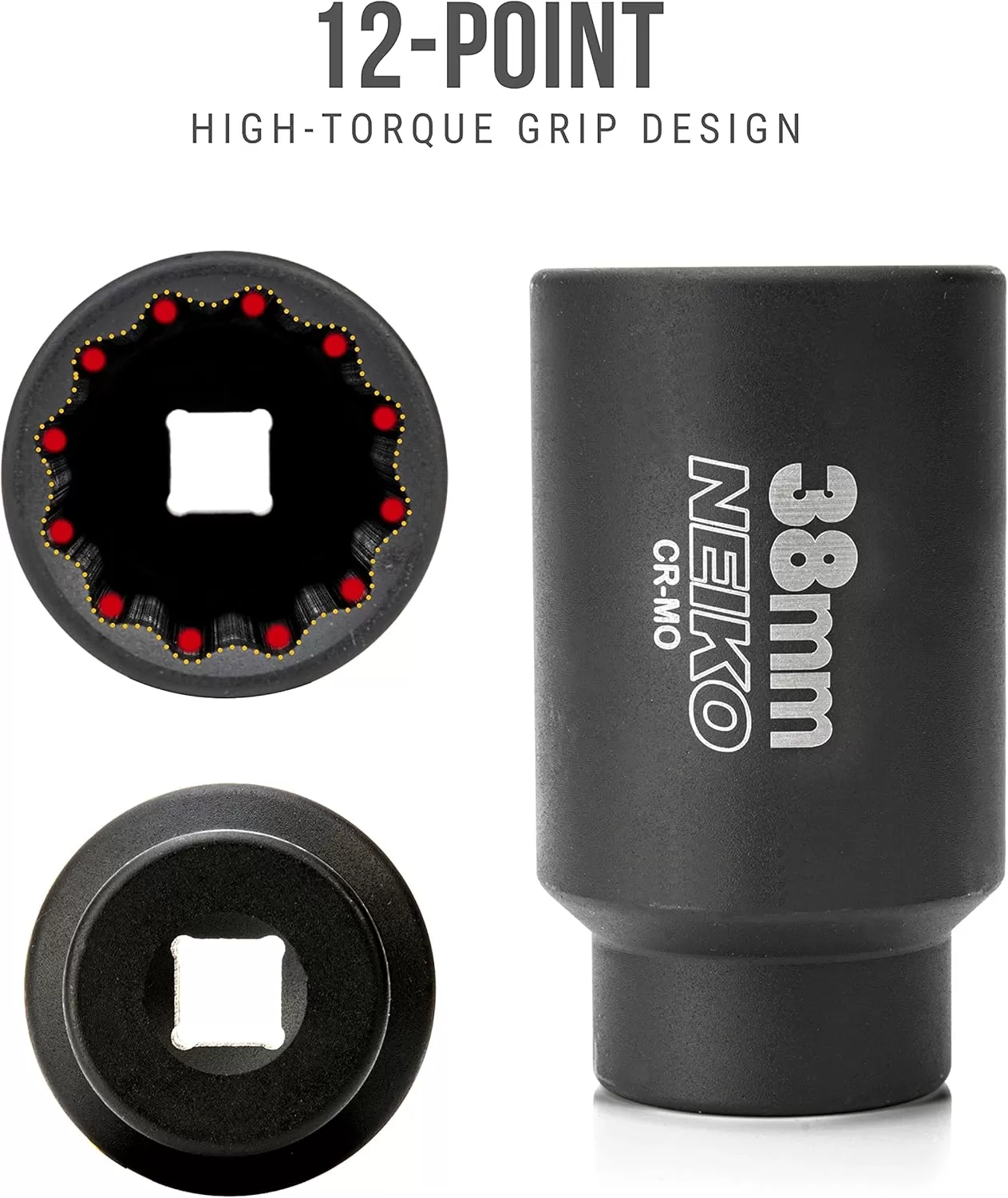 imageNEIKO 02522A 30mm Socket  12 Drive Deep Impact Socket  Spindle ampamp Axle Nut Socket  12 Point Chrome Molybdenum CrMo Deep Well Hub  Triple Square  Axle Shaft Nut Remover38 MM