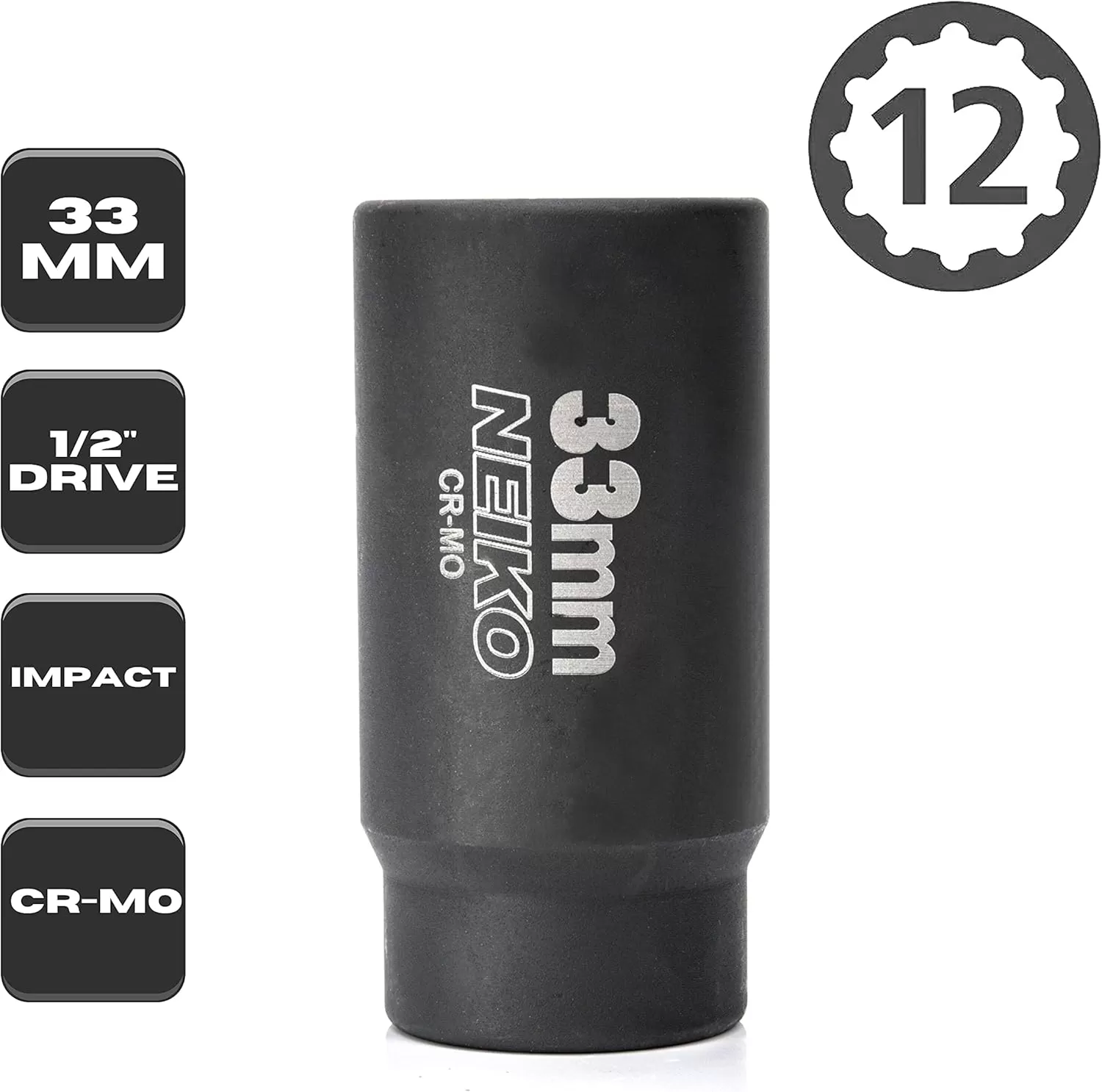 imageNEIKO 02522A 30mm Socket  12 Drive Deep Impact Socket  Spindle ampamp Axle Nut Socket  12 Point Chrome Molybdenum CrMo Deep Well Hub  Triple Square  Axle Shaft Nut Remover33 MM