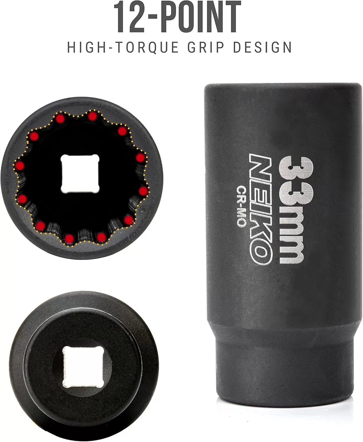 imageNEIKO 02522A 30mm Socket  12 Drive Deep Impact Socket  Spindle ampamp Axle Nut Socket  12 Point Chrome Molybdenum CrMo Deep Well Hub  Triple Square  Axle Shaft Nut Remover33 MM