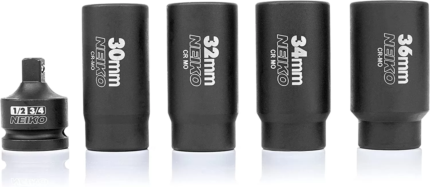 imageNEIKO 02522A 30mm Socket  12 Drive Deep Impact Socket  Spindle ampamp Axle Nut Socket  12 Point Chrome Molybdenum CrMo Deep Well Hub  Triple Square  Axle Shaft Nut Remover5 Piece Set
