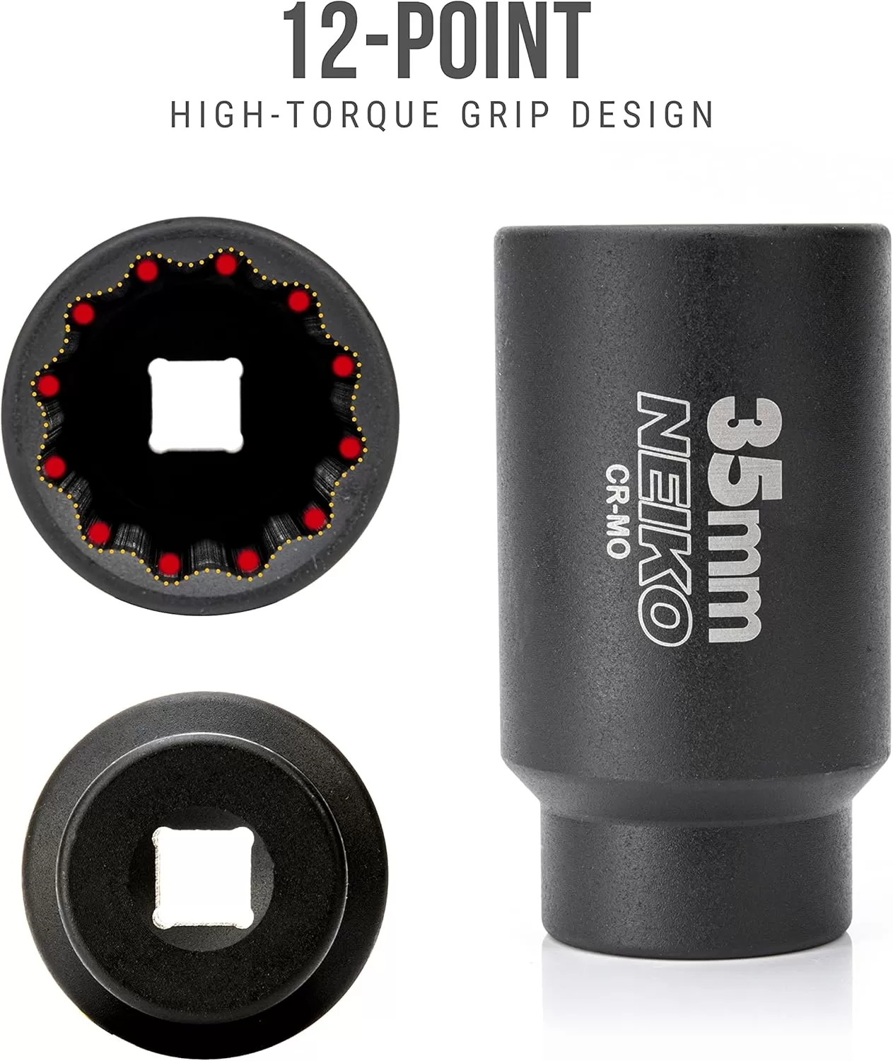imageNEIKO 02522A 30mm Socket  12 Drive Deep Impact Socket  Spindle ampamp Axle Nut Socket  12 Point Chrome Molybdenum CrMo Deep Well Hub  Triple Square  Axle Shaft Nut Remover35 MM