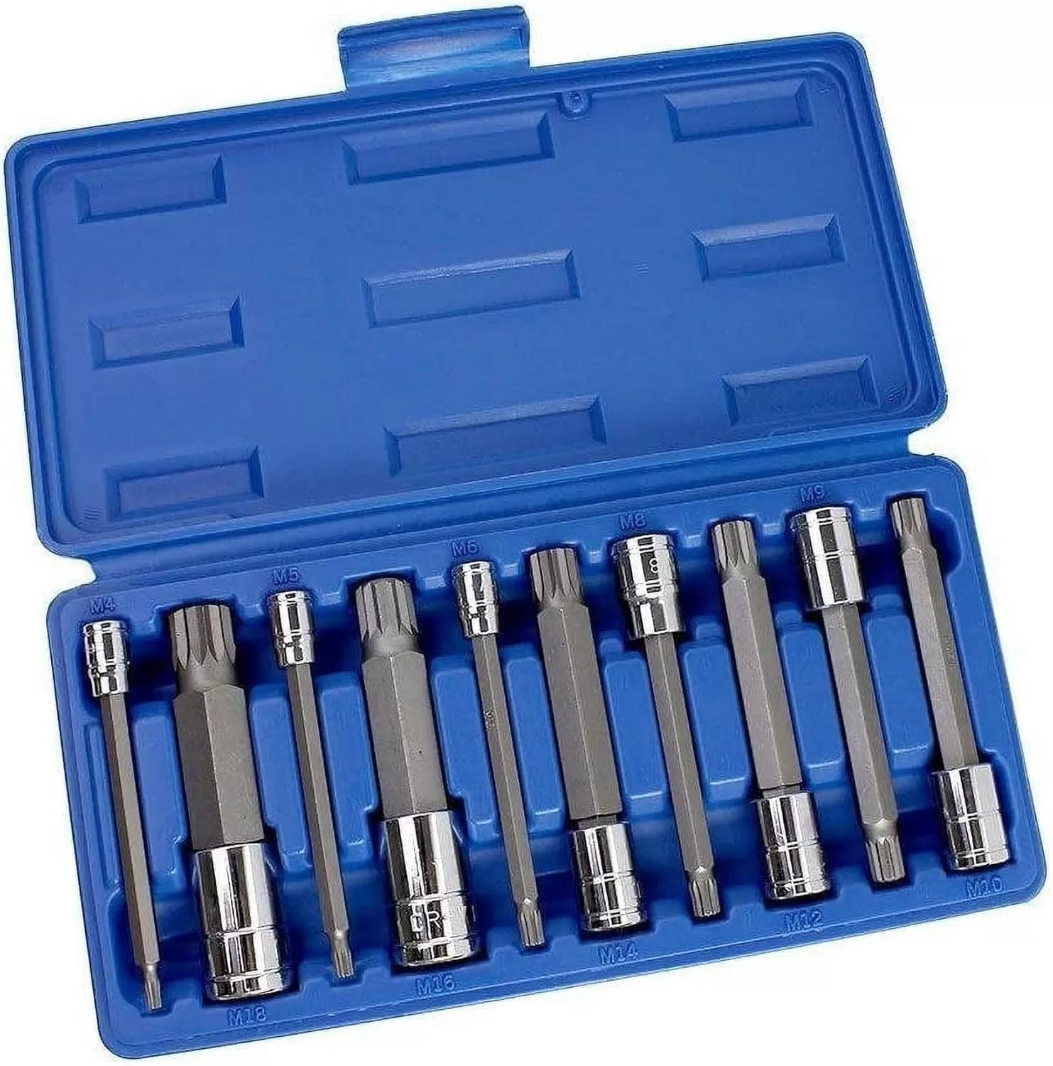 imageNEIKO 10056A 14Inch 38Inch ampamp 12Inch Drive XZN Triple Square Spline Bit Socket Set  10 Piece Set  CrV Sockets and S2 Steel BitsExtraLong