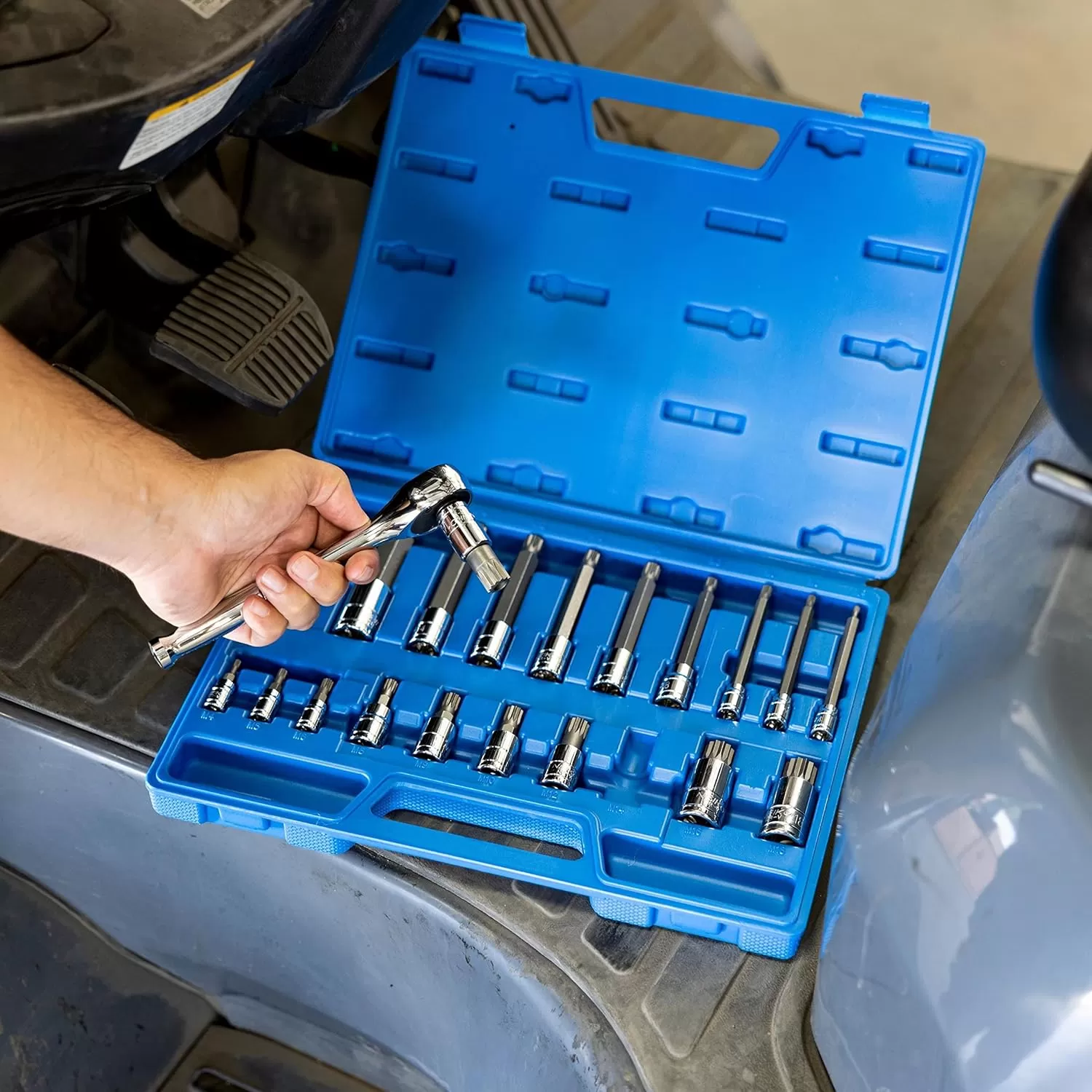 imageNEIKO 10056A 14Inch 38Inch ampamp 12Inch Drive XZN Triple Square Spline Bit Socket Set  10 Piece Set  CrV Sockets and S2 Steel BitsExtraLong