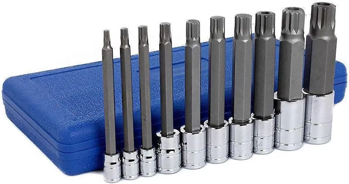 imageNEIKO 10056A 14Inch 38Inch ampamp 12Inch Drive XZN Triple Square Spline Bit Socket Set  10 Piece Set  CrV Sockets and S2 Steel BitsExtraLong