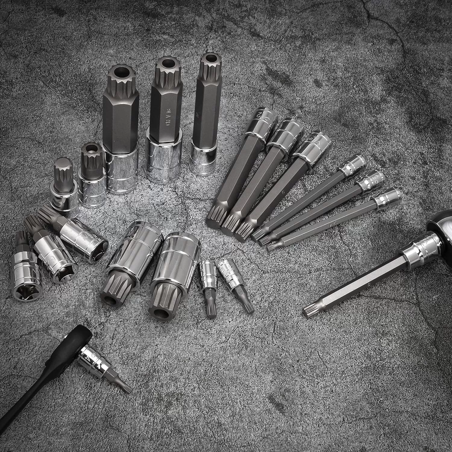 imageNEIKO 10056A 14Inch 38Inch ampamp 12Inch Drive XZN Triple Square Spline Bit Socket Set  10 Piece Set  CrV Sockets and S2 Steel BitsExtraLong
