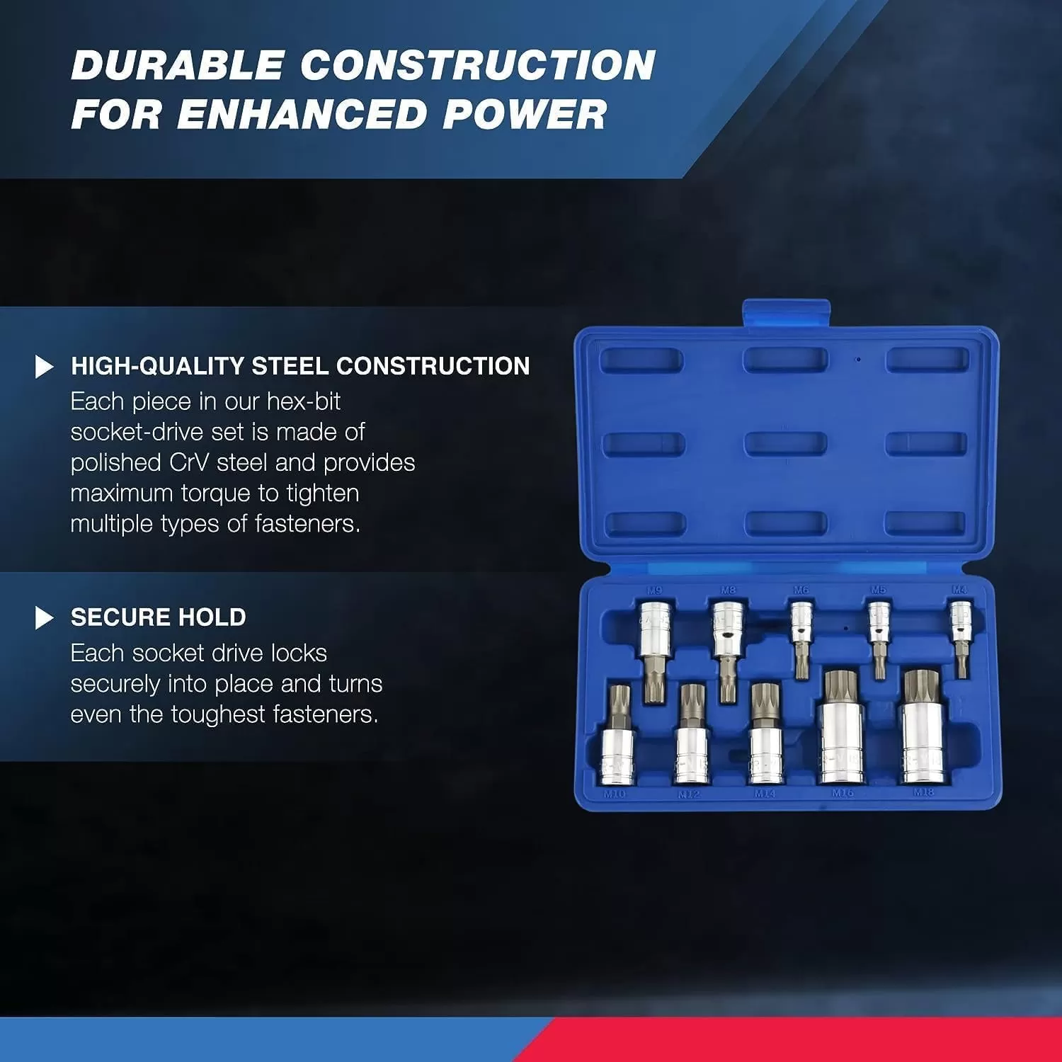 imageNEIKO 10056A 14Inch 38Inch ampamp 12Inch Drive XZN Triple Square Spline Bit Socket Set  10 Piece Set  CrV Sockets and S2 Steel BitsStandard